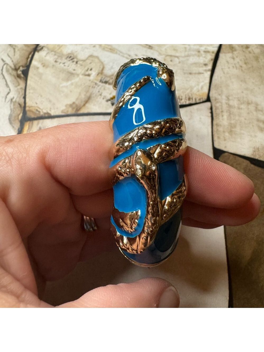 Acrylic Snake Hinged Bracelet - Blue with Gold Accents. NWT!!!